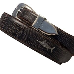Men's Zep-Pro brown leather belt textured  textured marlin fish emblem strap 38